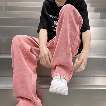 Riolio Street Vibe Style Jeans Men's Loose Straight Pants Trendy Brand American Baggy Wide-leg Pants Pink Jeans Spring and Autumn